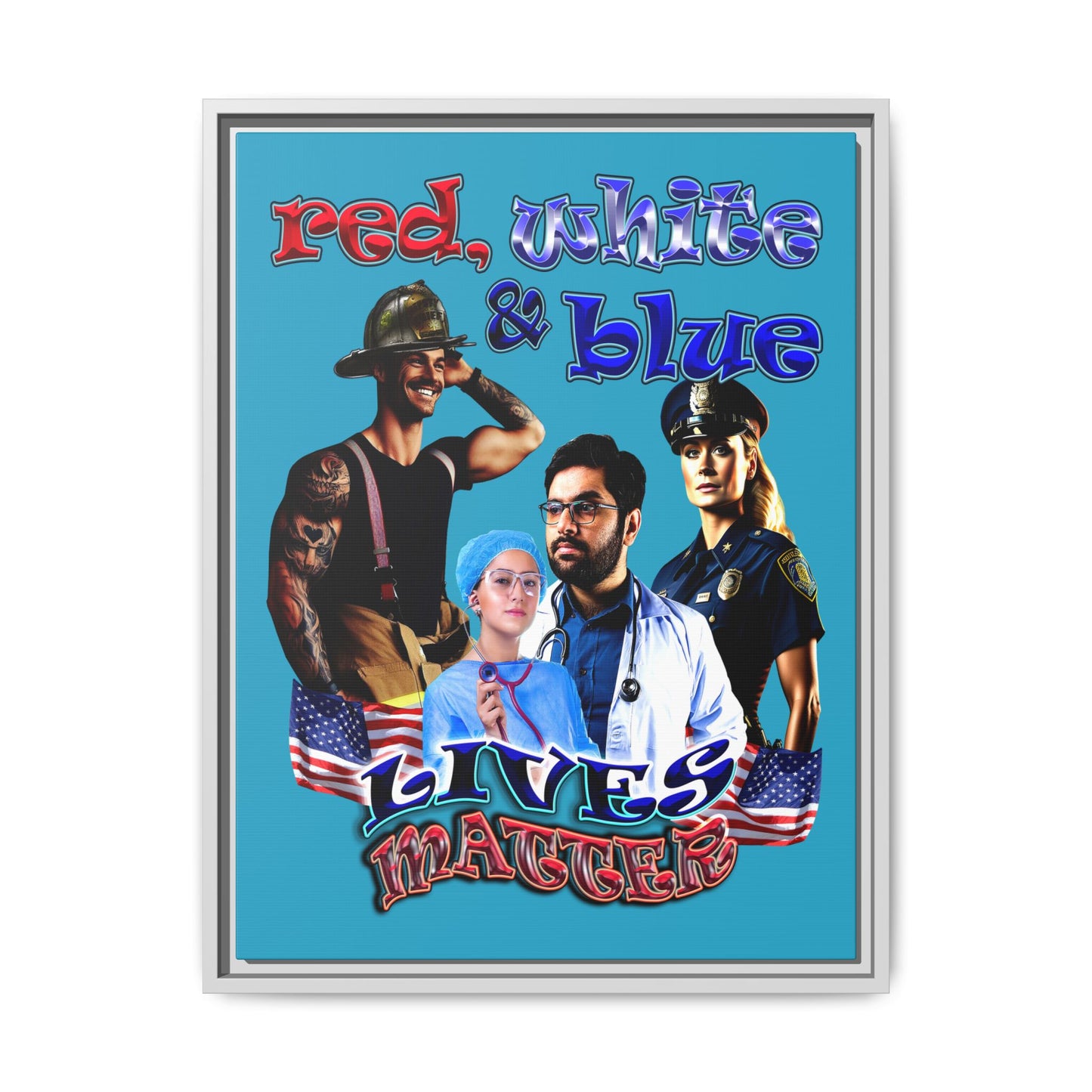rw&b lives matter - framed canvas art (turquoise)