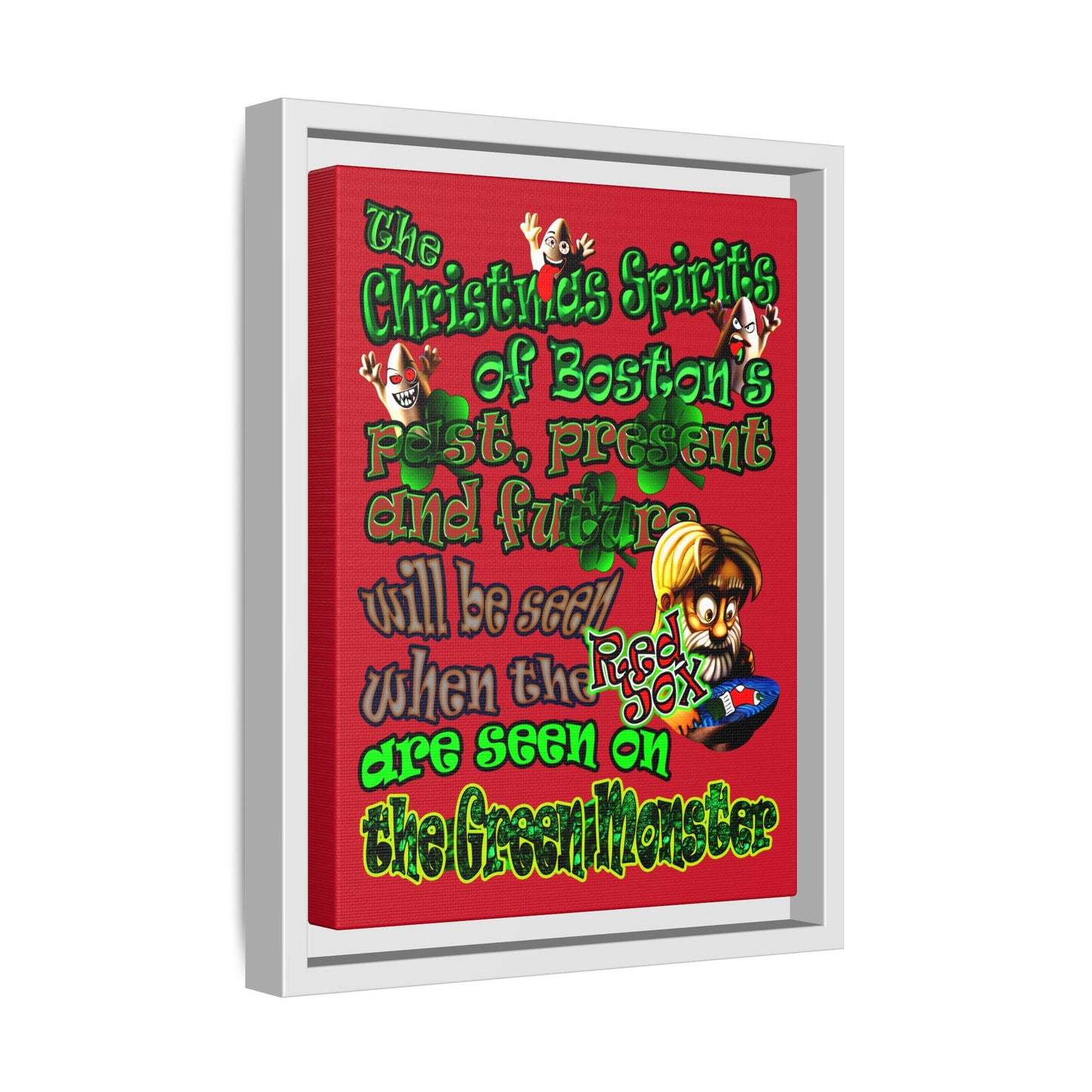 christmas spirits of boston - framed canvas art (dark red)