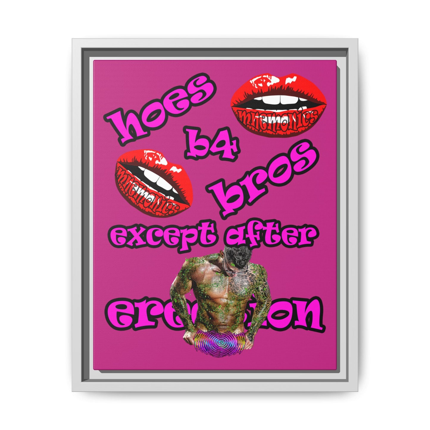 hoes b4 bros - framed canvas art (pink)