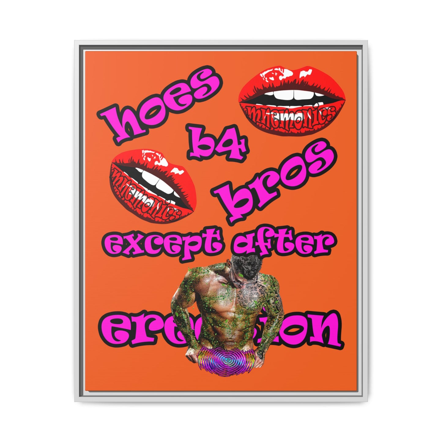 hoes b4 bros - framed canvas art (orange)