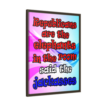 donkeys and elephants - framed canvas art (light blue-pink wave)