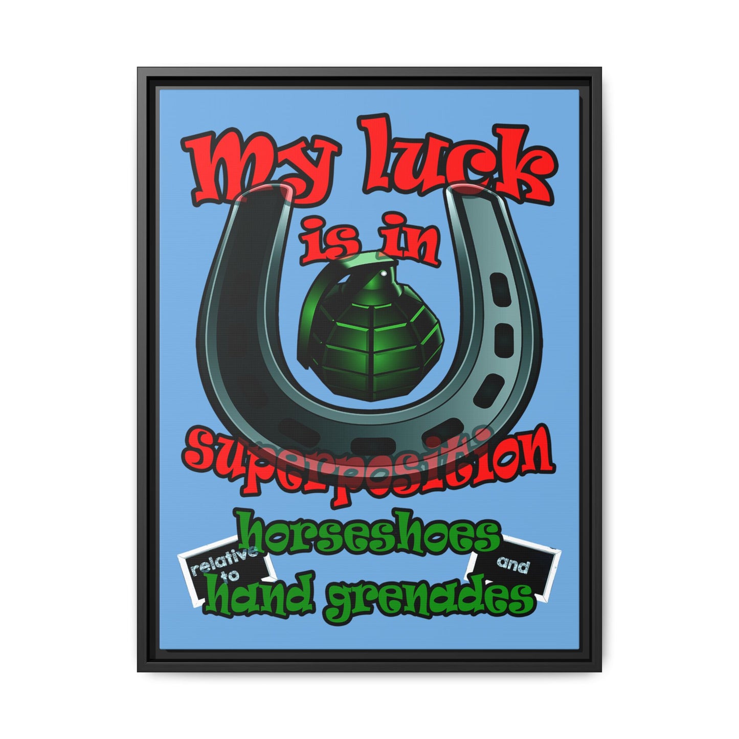 my luck - framed canvas art (light blue)