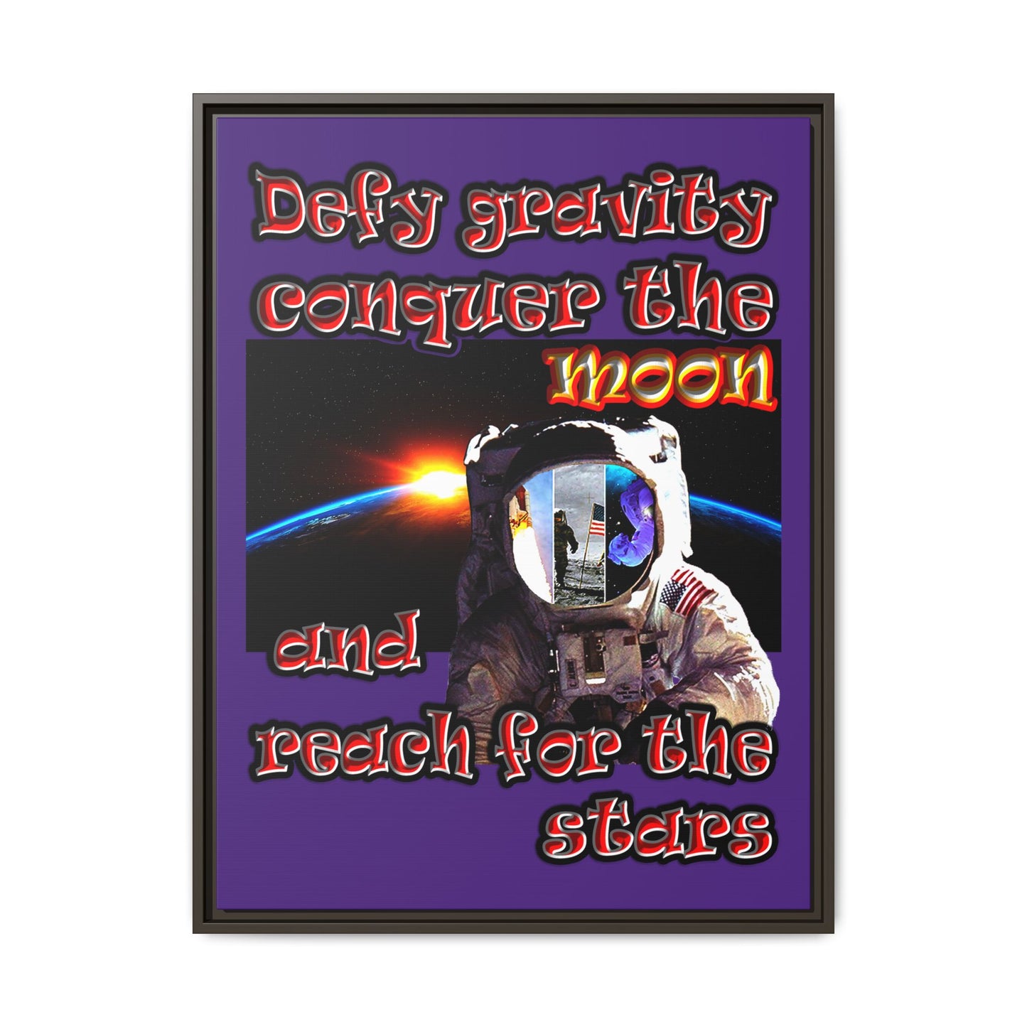 defy conquer reach - framed canvas art (purple)