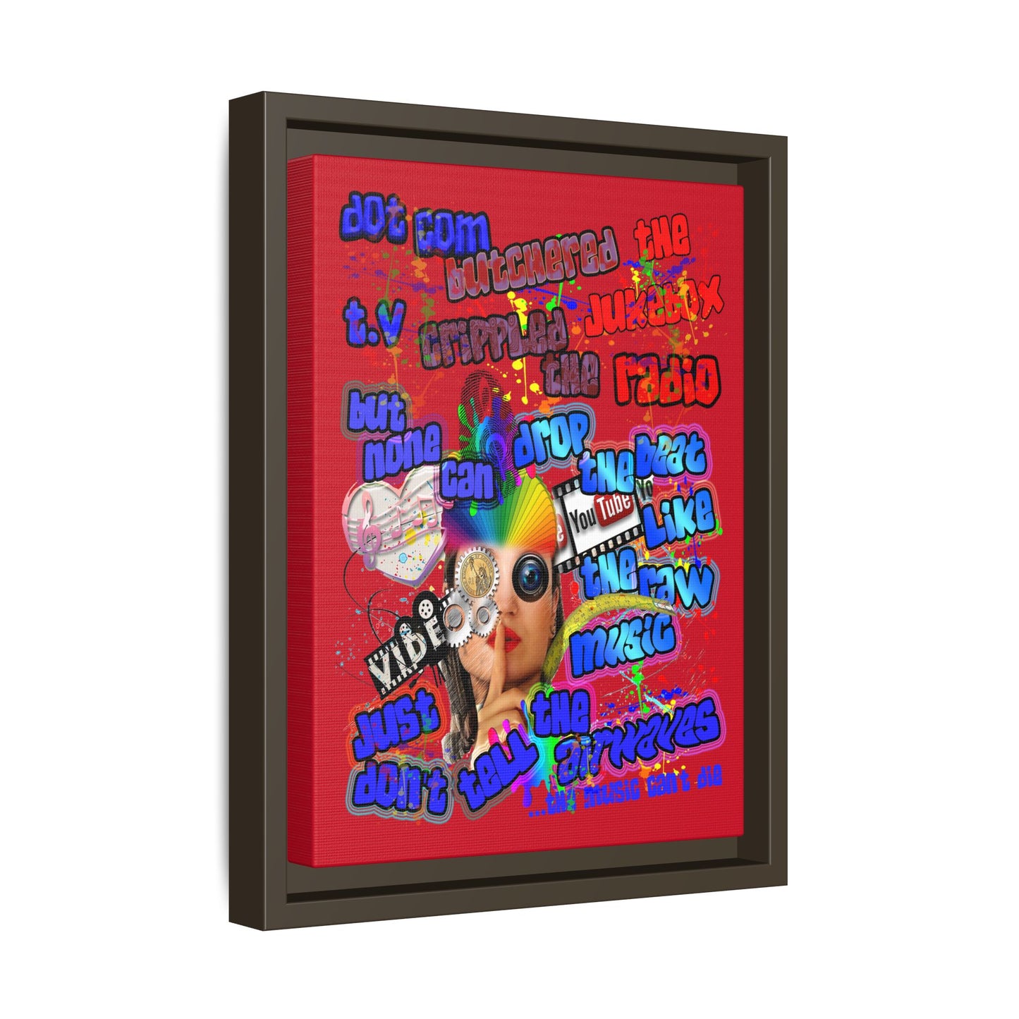 drop the beat - framed canvas art (dark red)