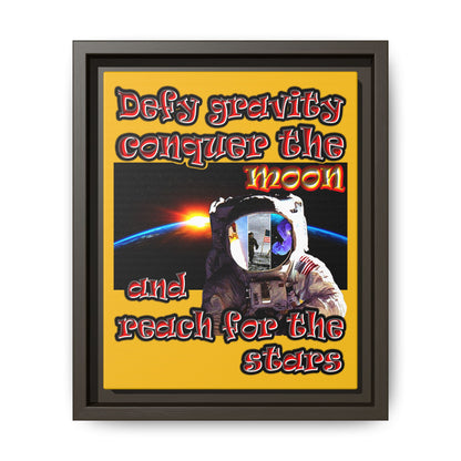 defy conquer reach - framed canvas art (yellow)