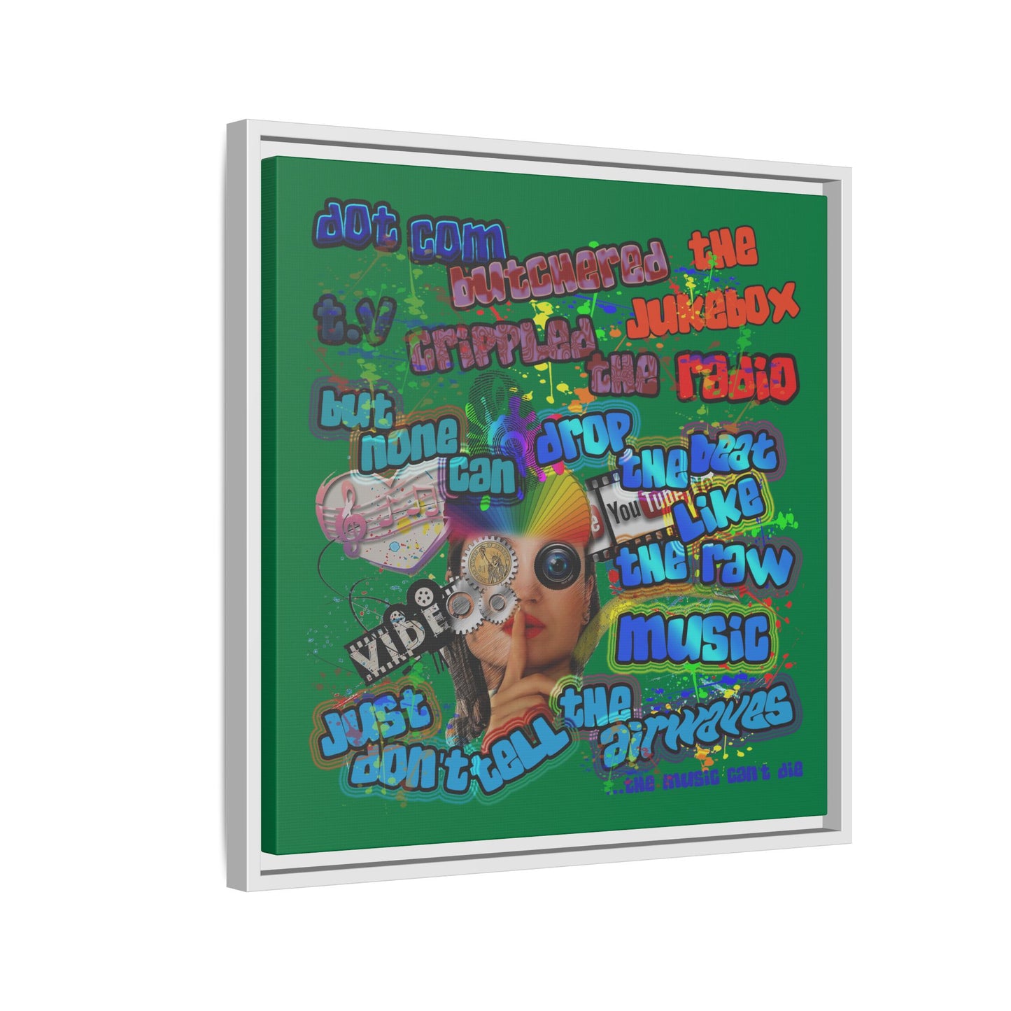 drop the beat - framed canvas art (dark green)