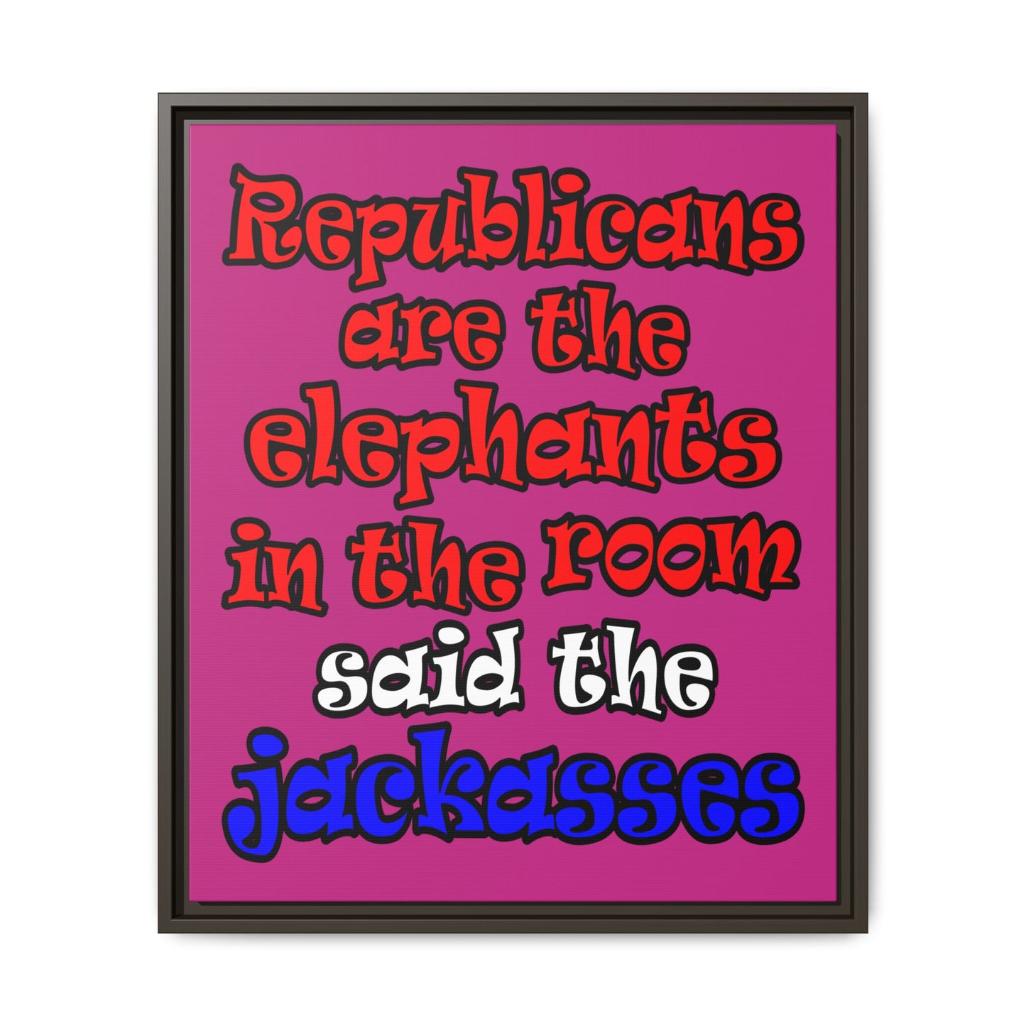 donkeys and elephants - framed canvas art (pink)