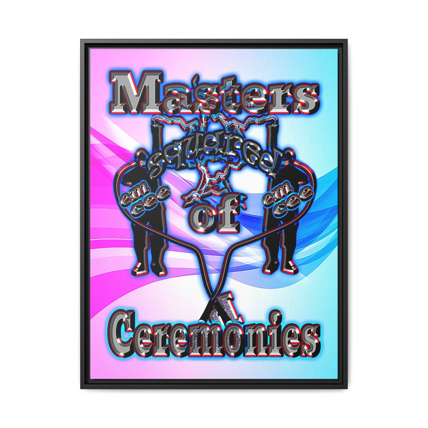 em cee squared - framed canvas art (light blue-pink wave)