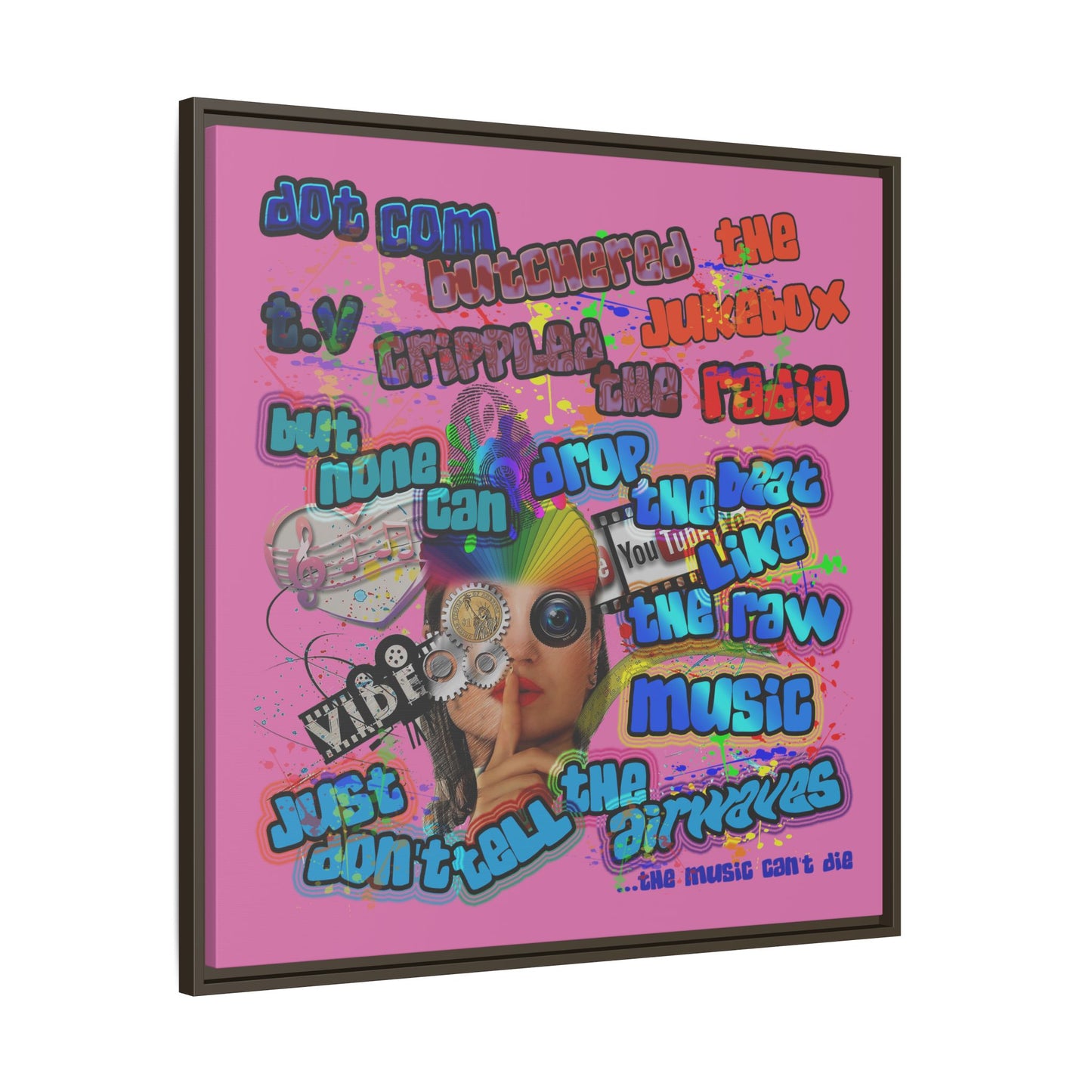 drop the beat - framed canvas art (light pink)