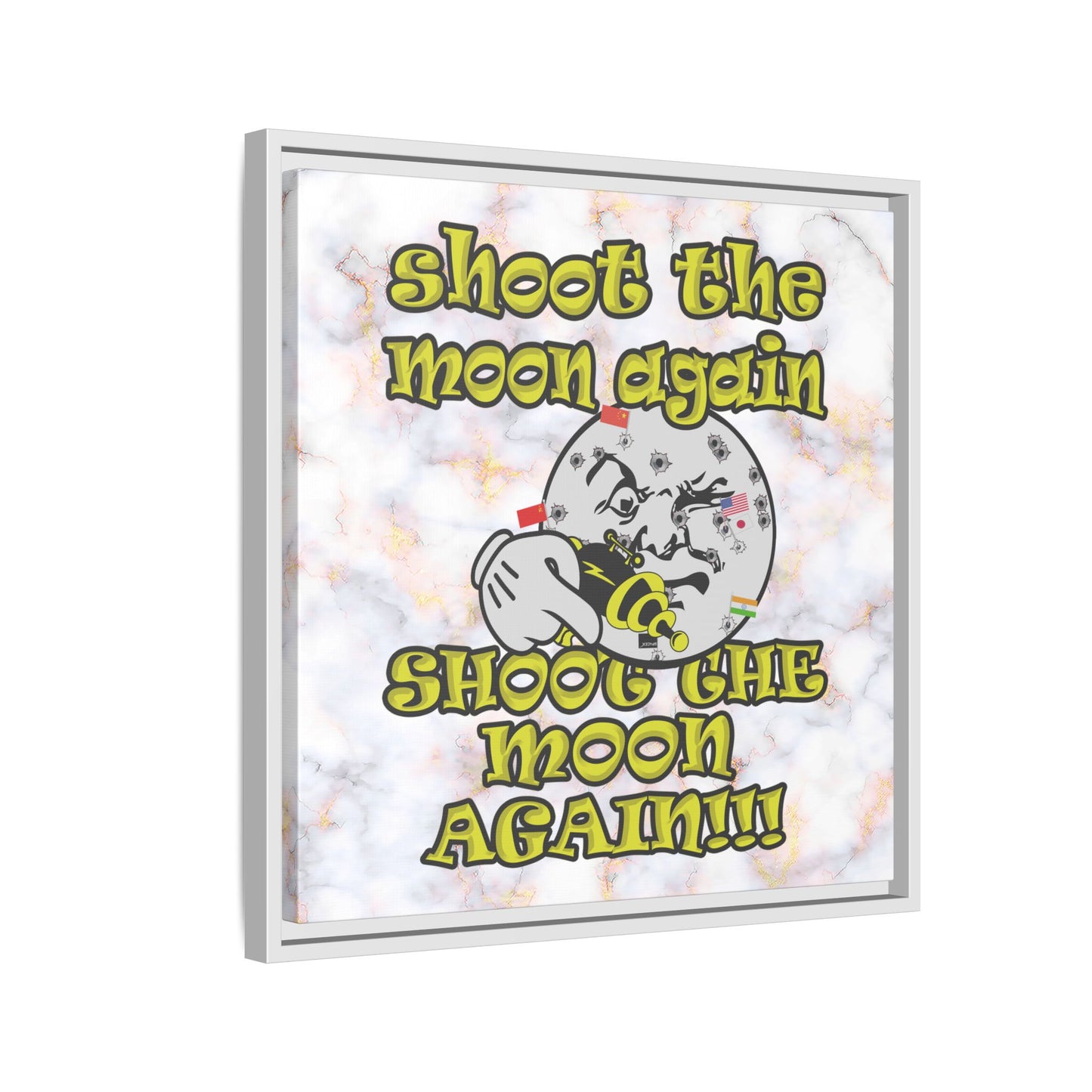 shoot the moon again - framed canvas art (white marble)
