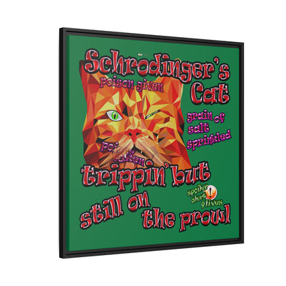 schrodinger's cat - framed canvas art (dark green)