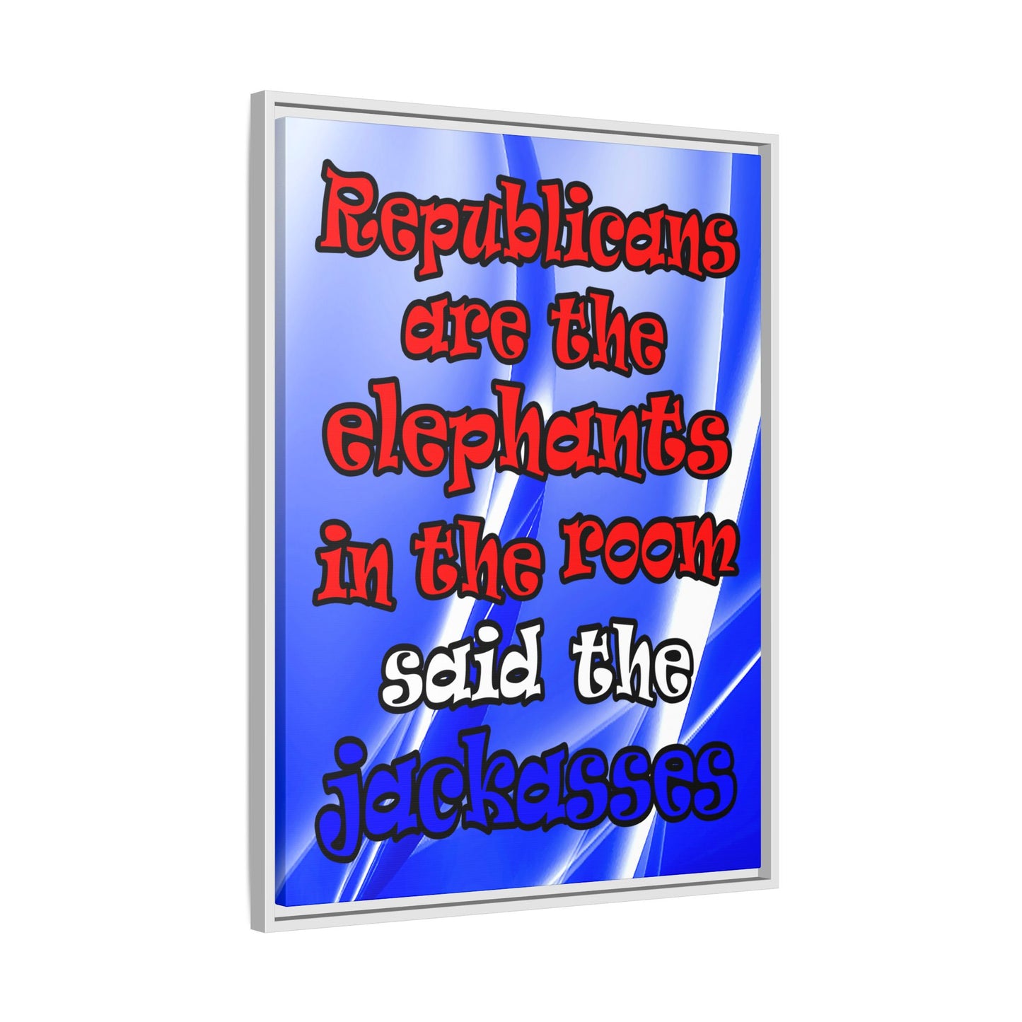 donkeys and elephants - framed canvas art (blue-white wave)