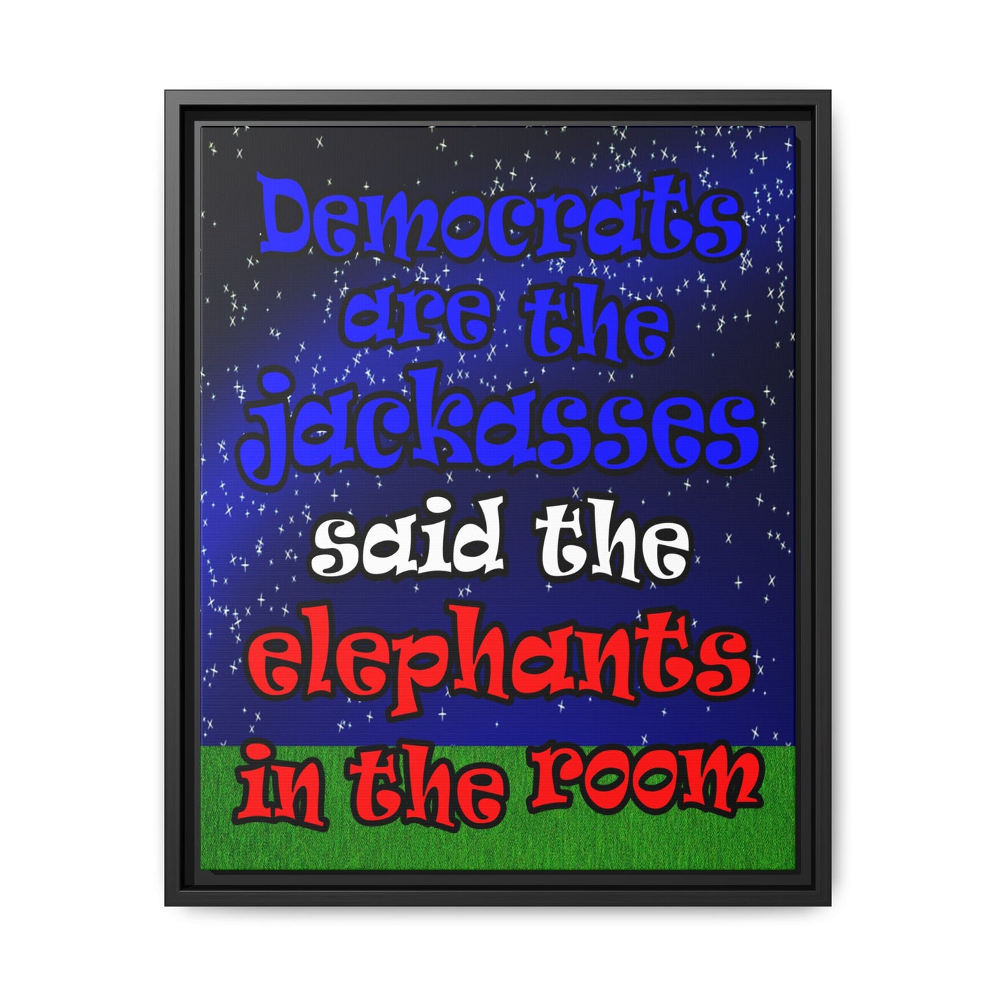 donkeys and elephants - framed canvas art ('snoops' background)