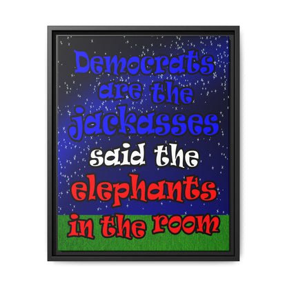 donkeys and elephants - framed canvas art ('snoops' background)