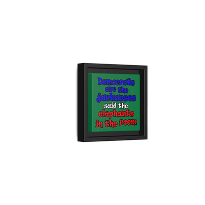 donkeys and elephants - framed canvas art (dark green)