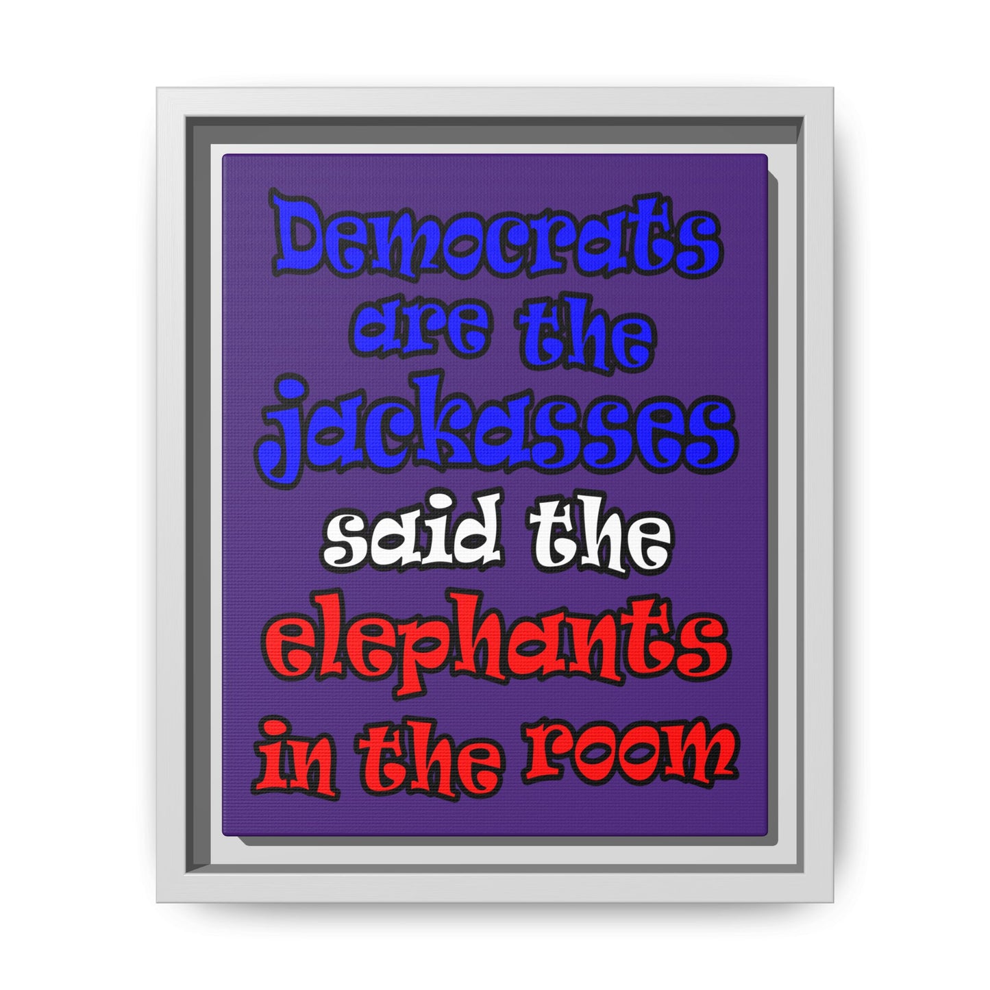 donkeys and elephants - framed canvas art (purple)