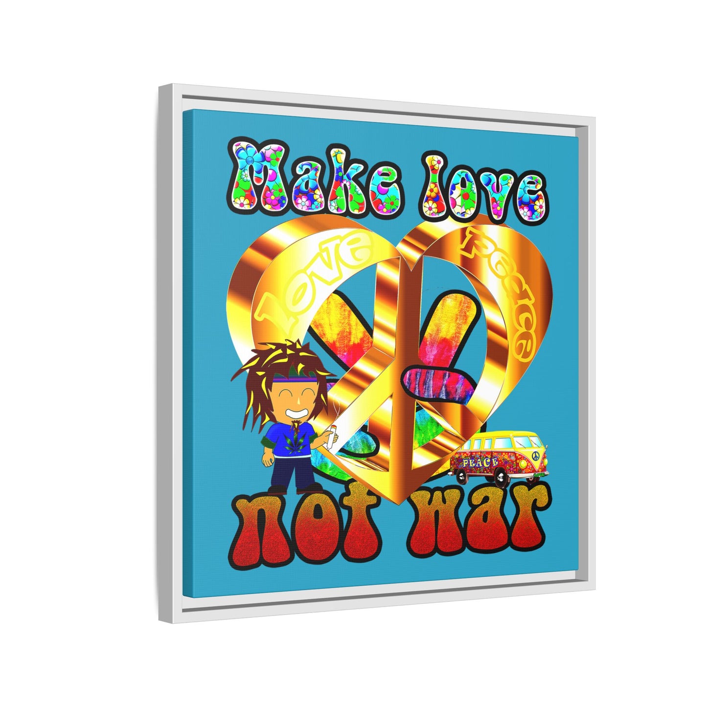 love peace - framed canvas art (turquoise)