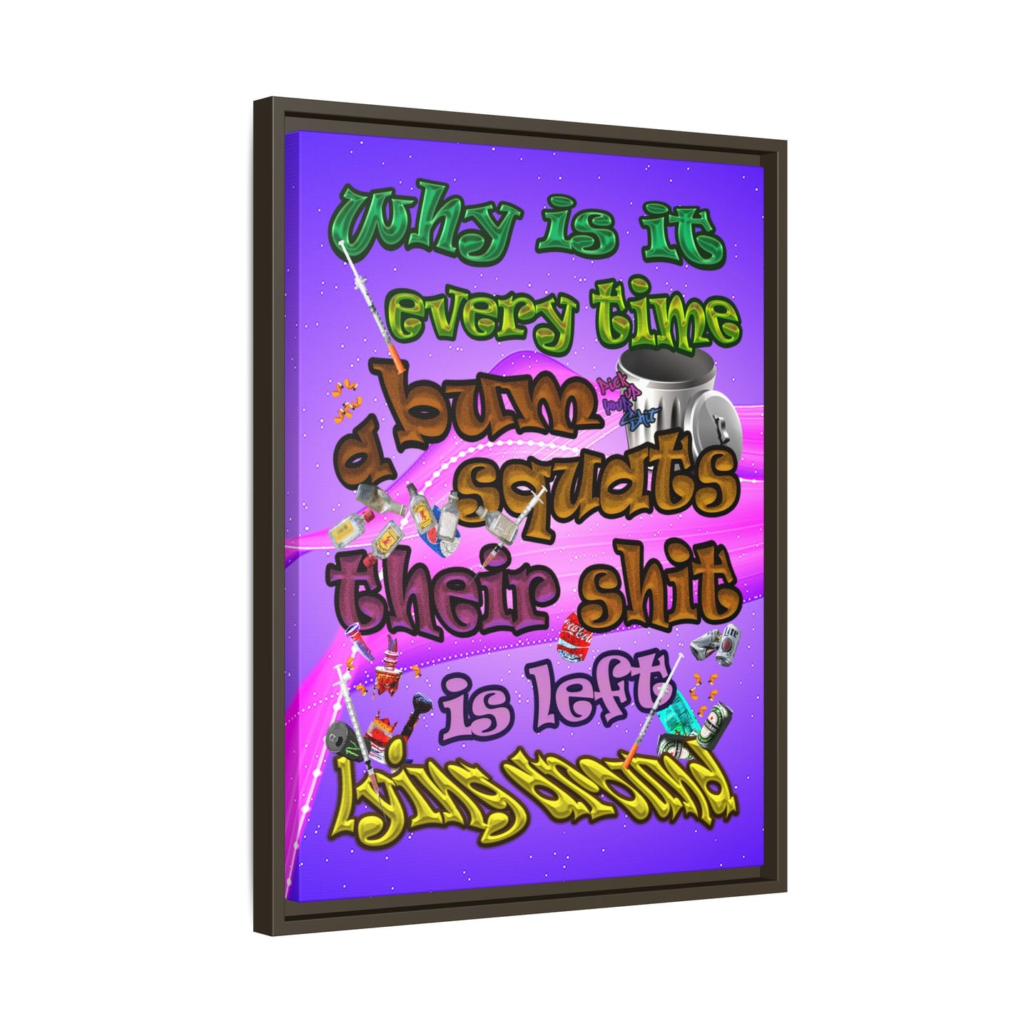 the bum's shit - framed canvas art (purple-pink wave)