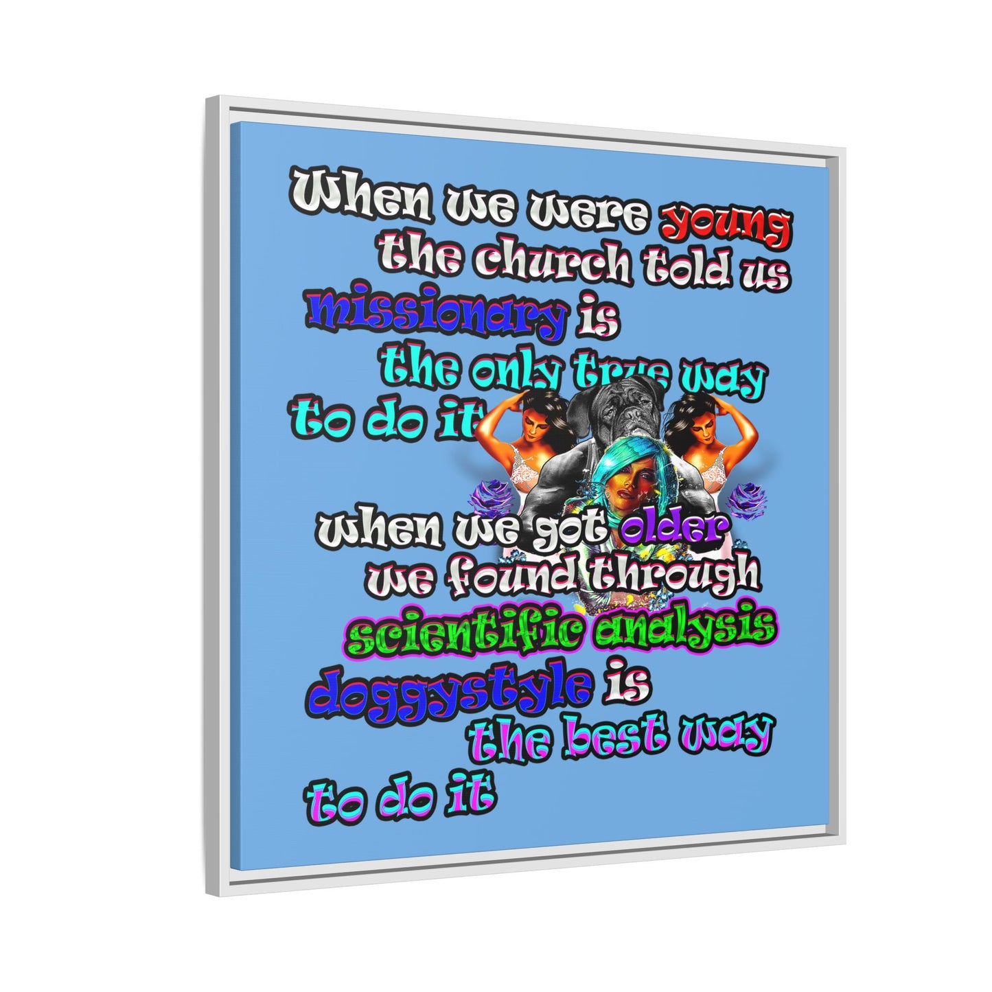 doggystyle - framed canvas art (light blue)