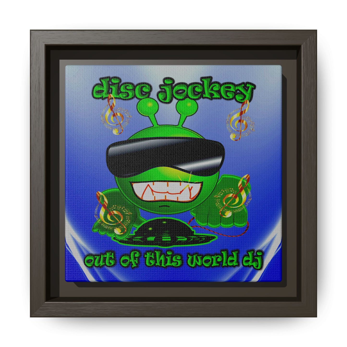 disc jockey - framed canvas art (blue-white wave)