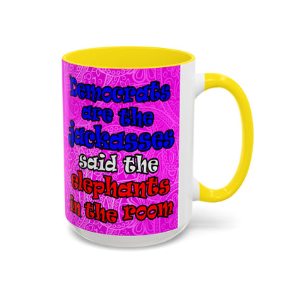 donkeys and elephants - Accent Mug (pink swirl)