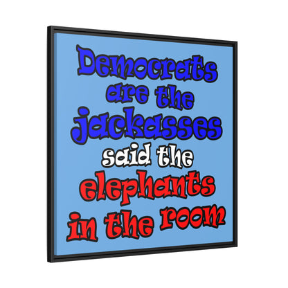 donkeys and elephants - framed canvas art (light blue)