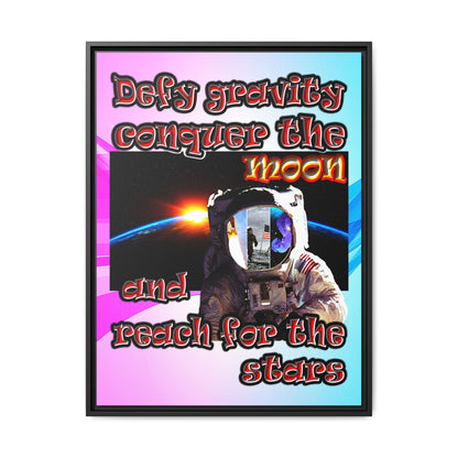 defy conquer reach - framed canvas art (light blue-pink wave)