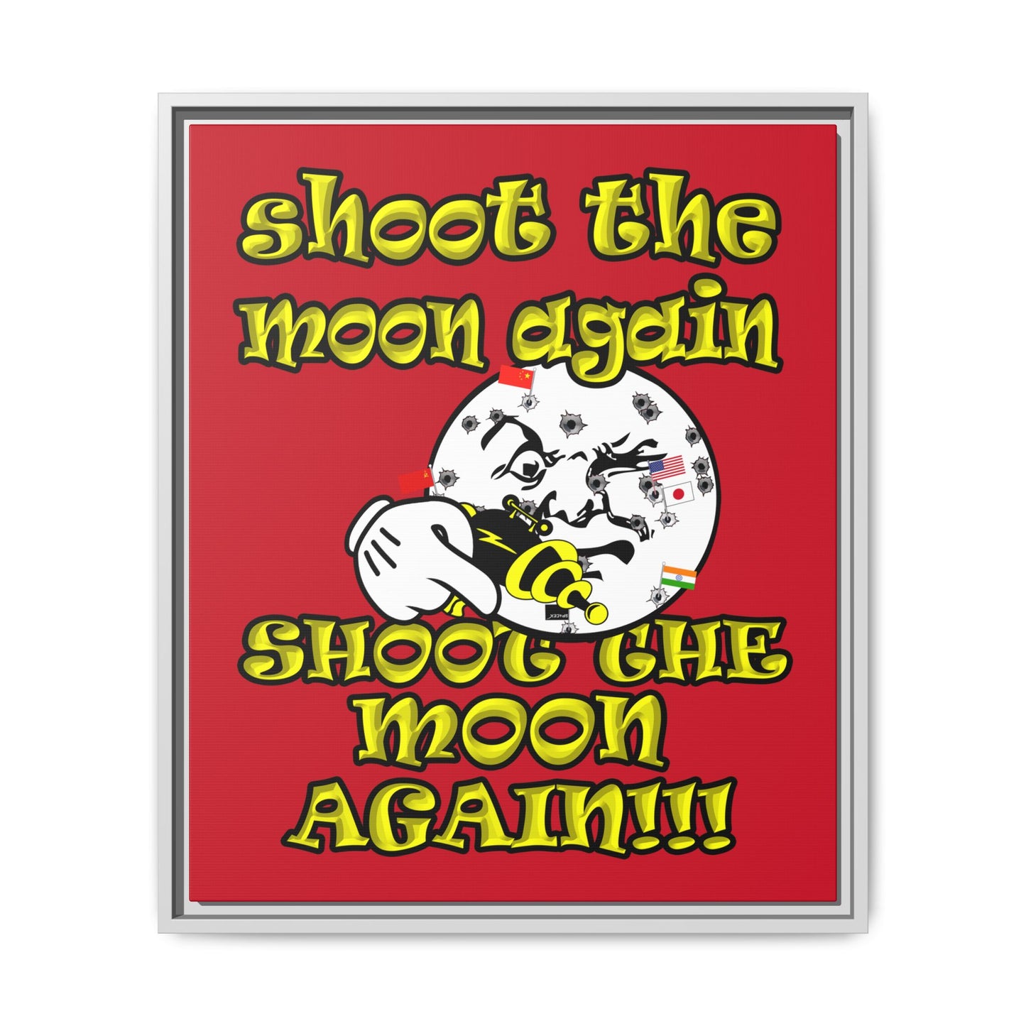 shoot the moon again - framed canvas art (dark red)