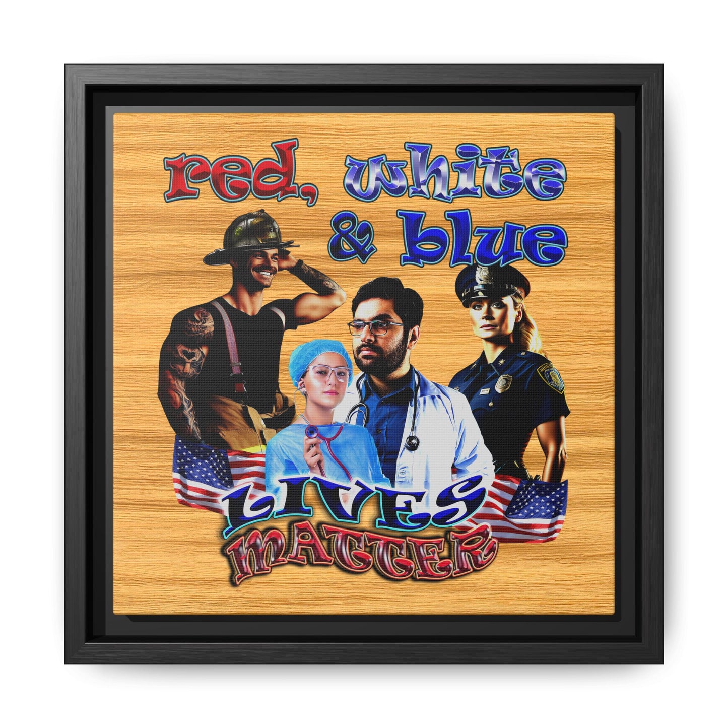 rw&b lives matter - framed canvas art (butterscotch wood finish)