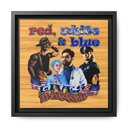 rw&b lives matter - framed canvas art (butterscotch wood finish)