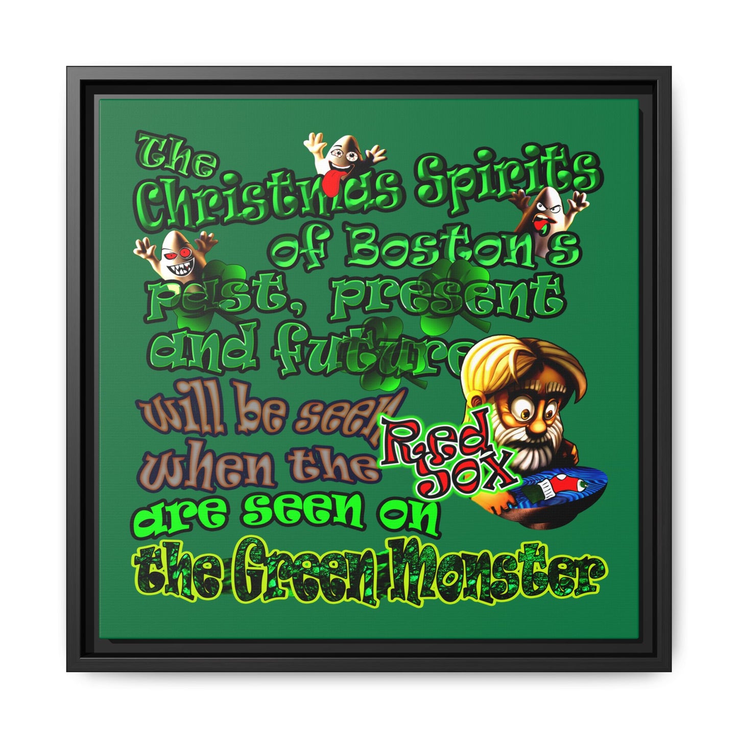 christmas spirits of boston - framed canvas art (dark green)