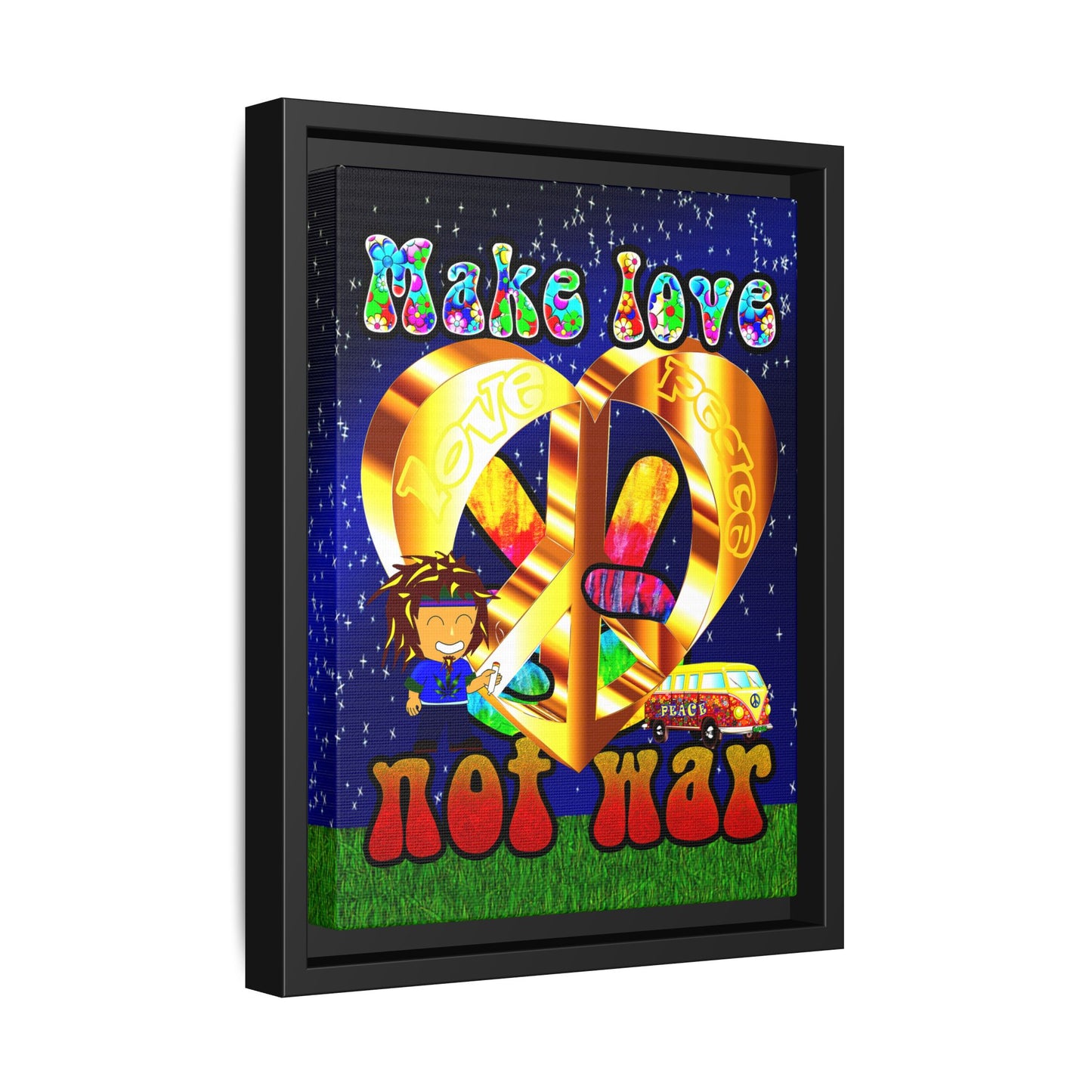 love peace - framed canvas art ('snoops' background)