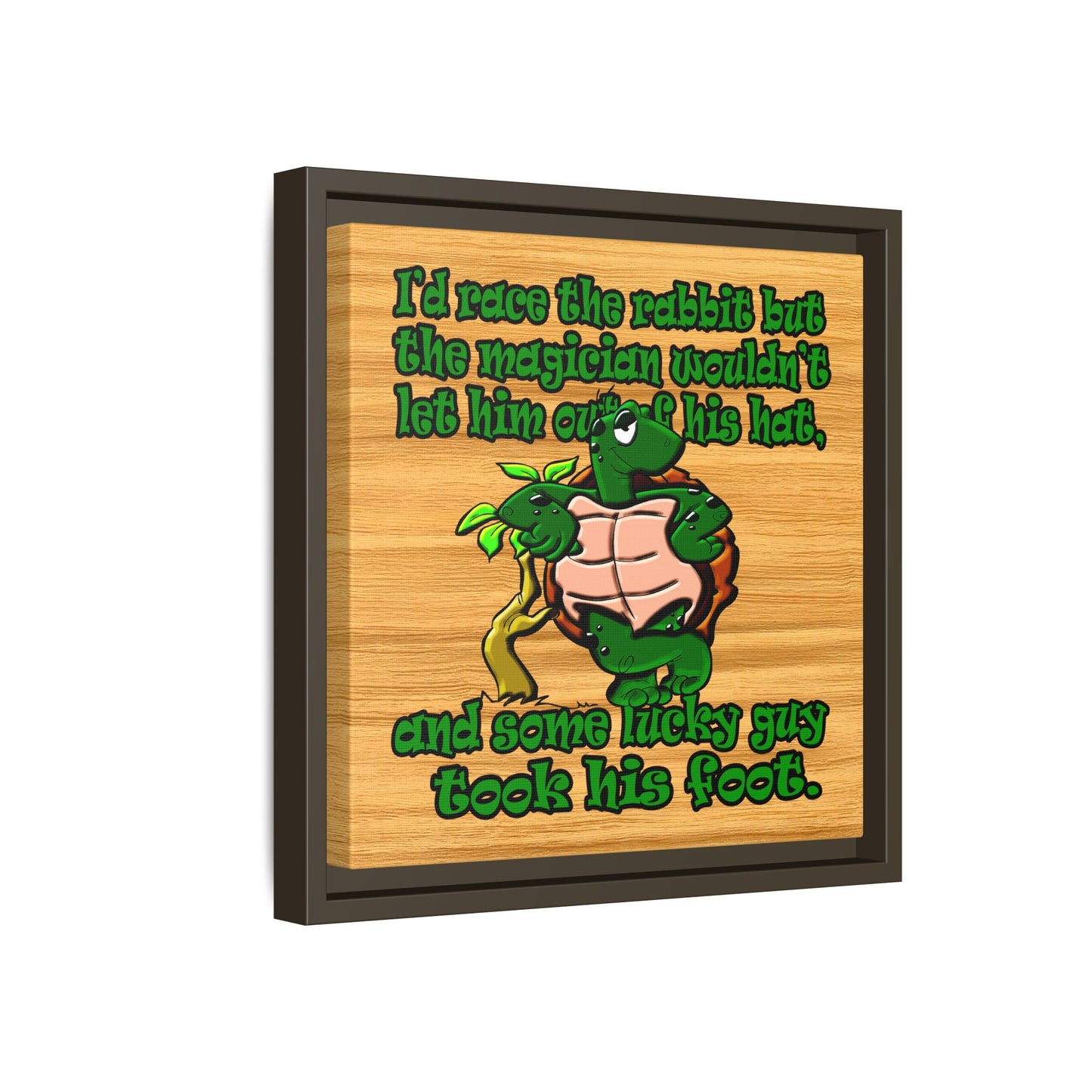 turtle race - framed canvas art (butterscotch wood finish)