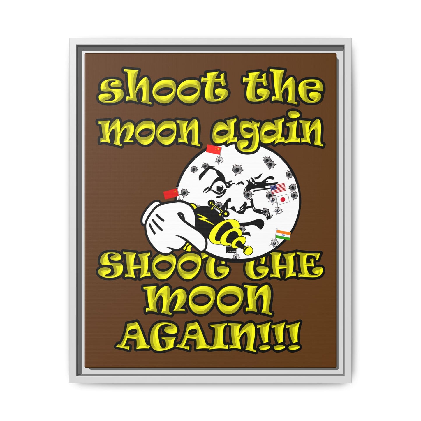 shoot the moon again - framed canvas art (brown)