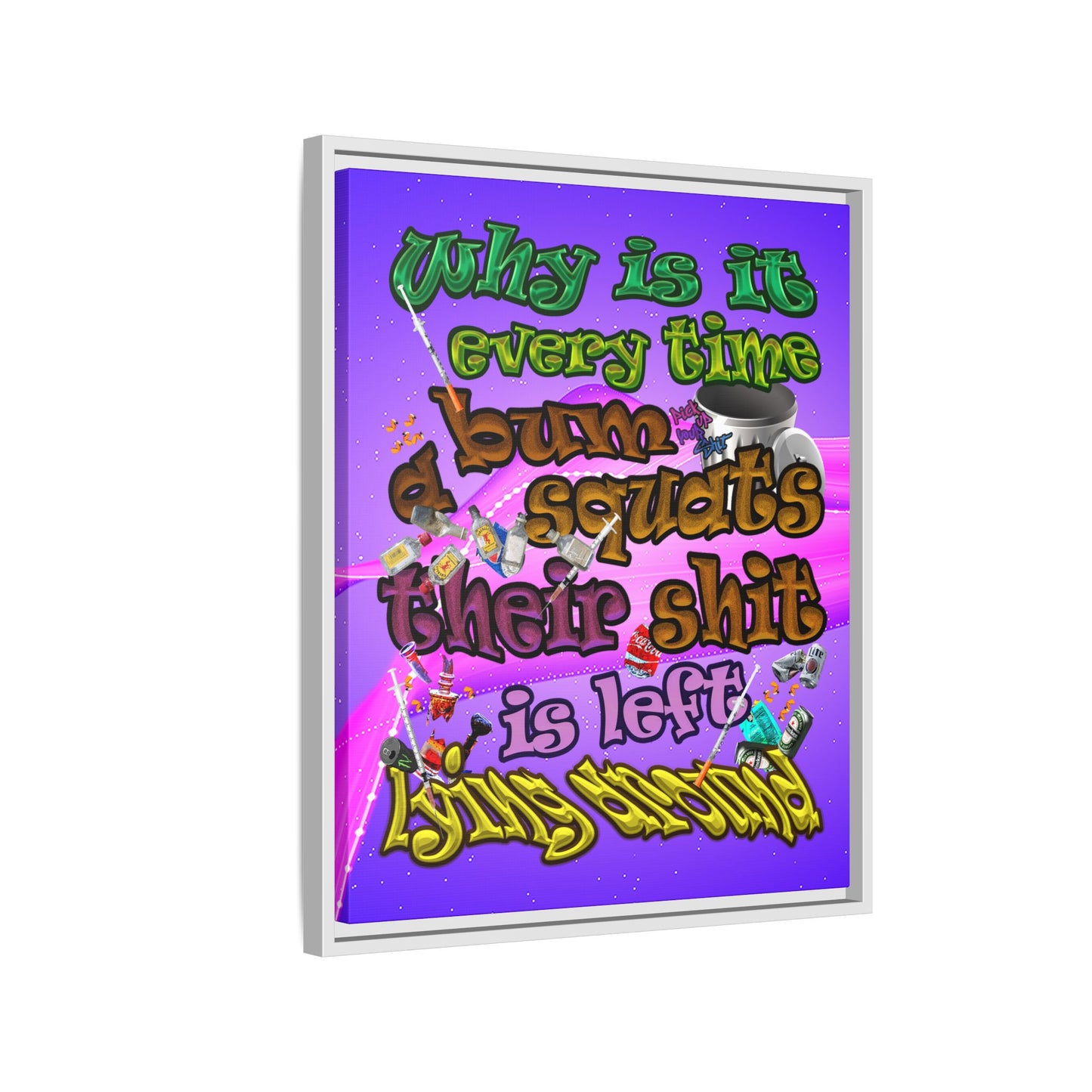 the bum's shit - framed canvas art (purple-pink wave)
