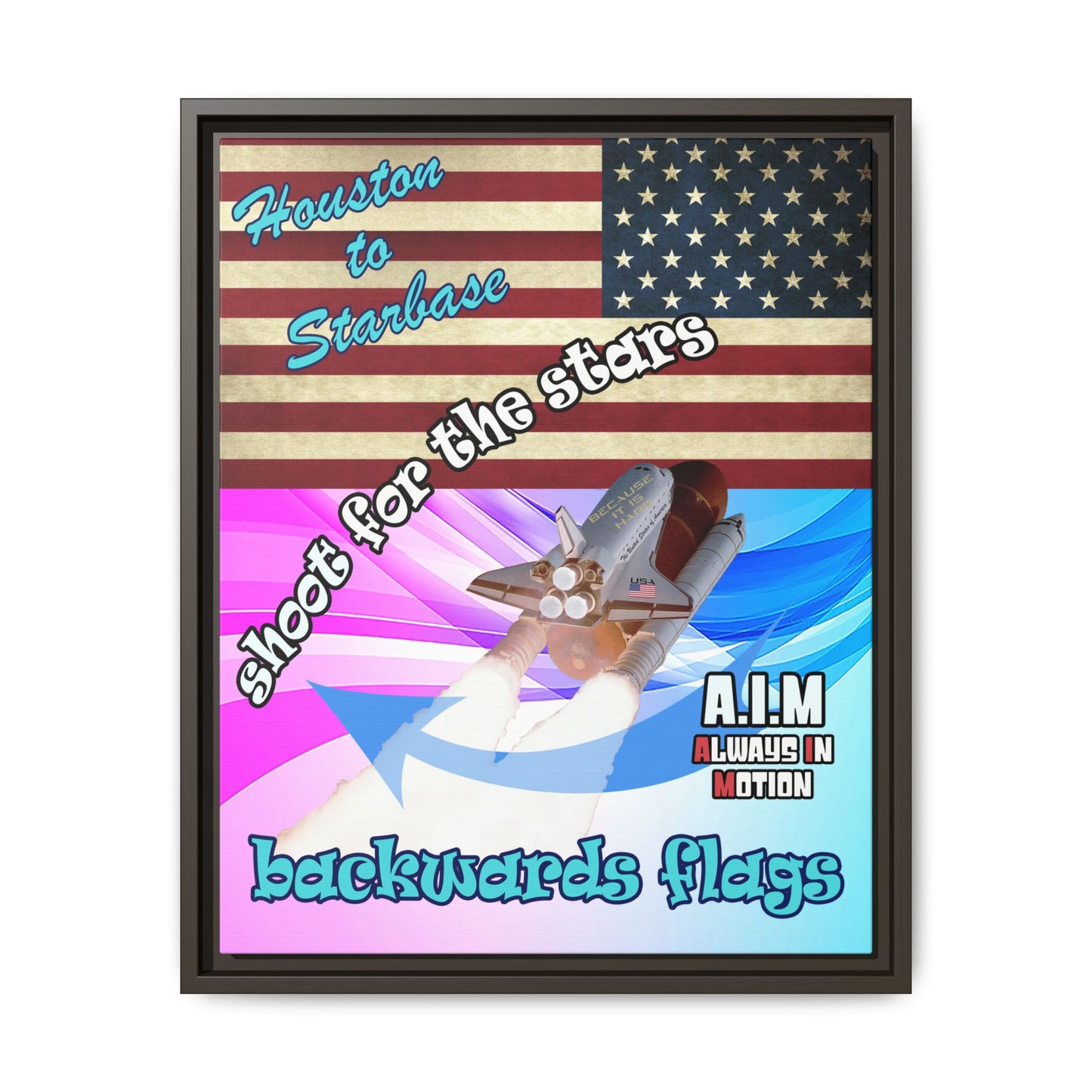 shoot for the stars - framed canvas art (light blue-pink wave)
