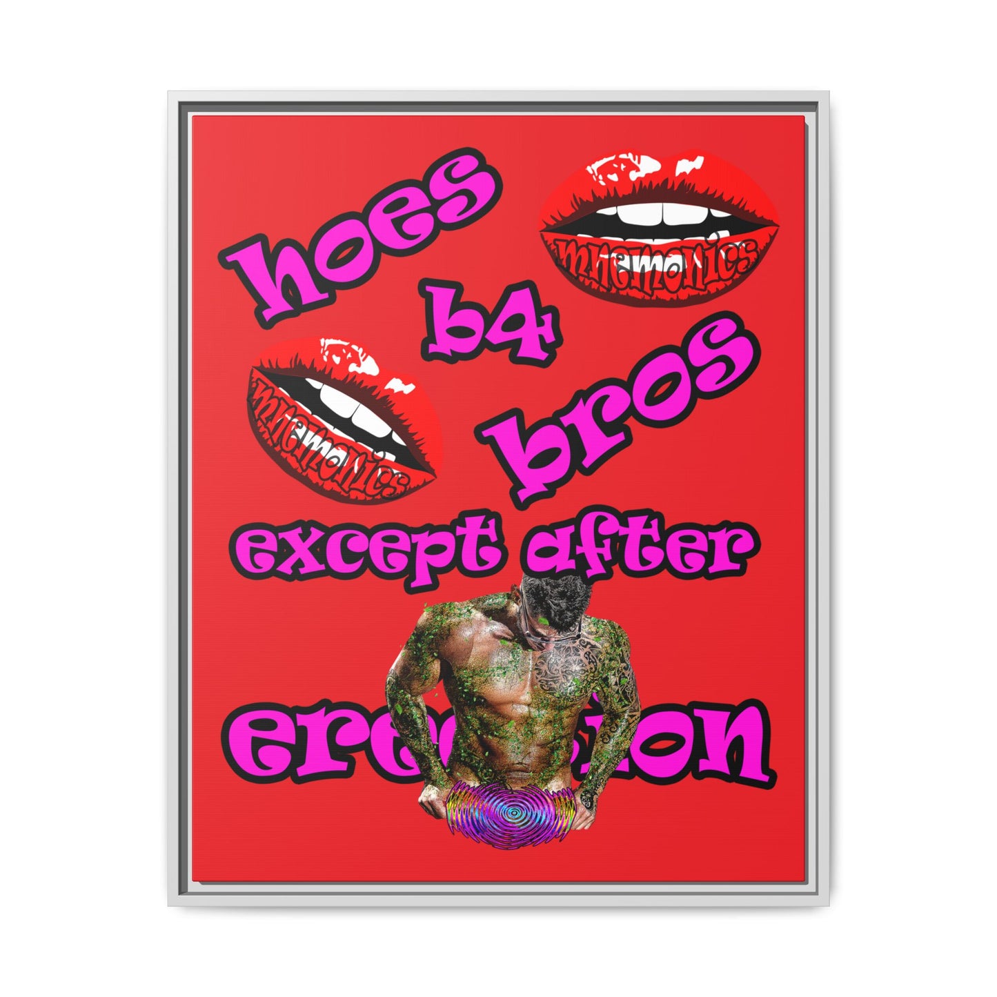 hoes b4 bros - framed canvas art (red)
