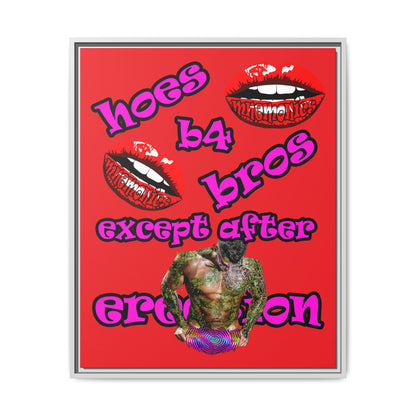 hoes b4 bros - framed canvas art (red)