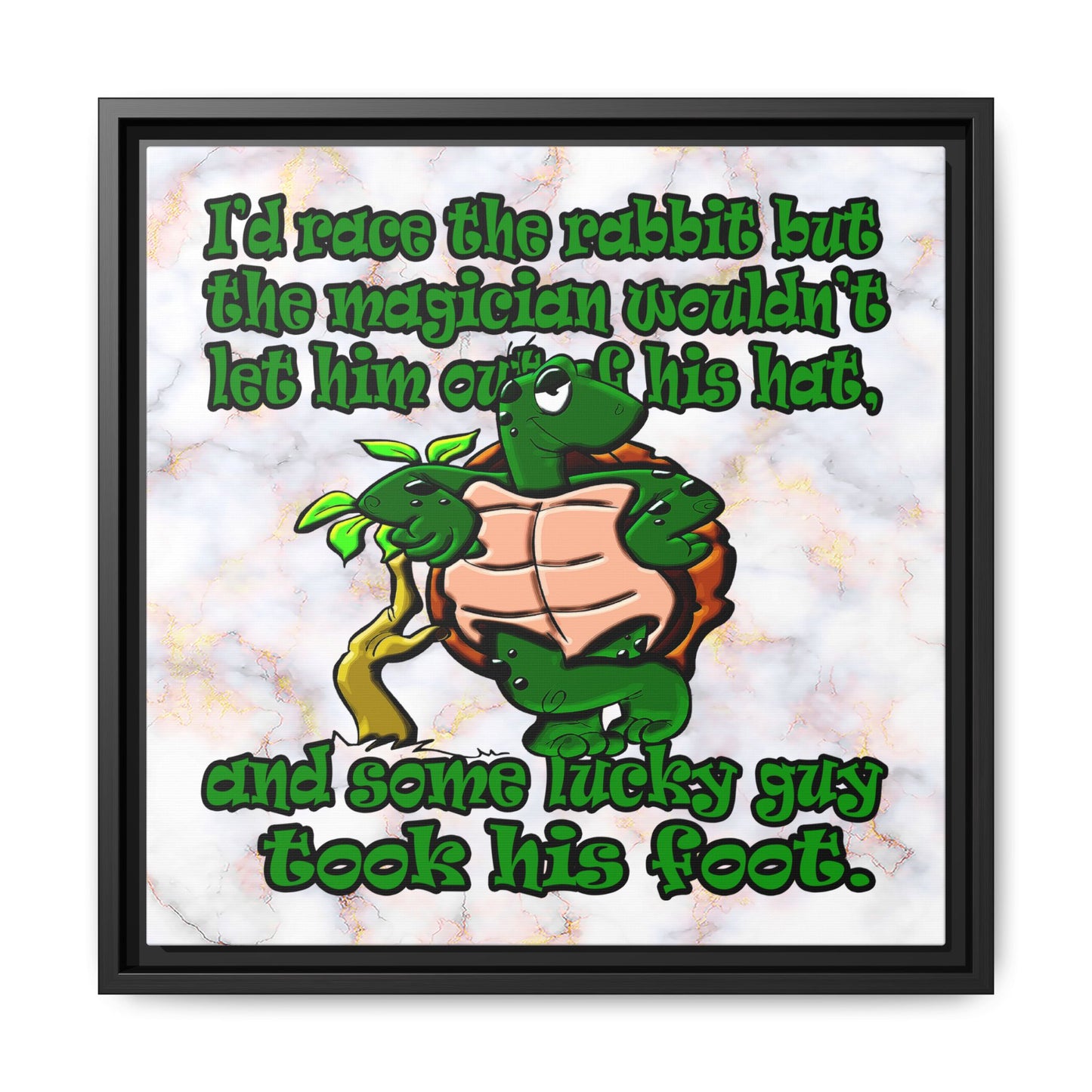 turtle race - framed canvas art (white marble)