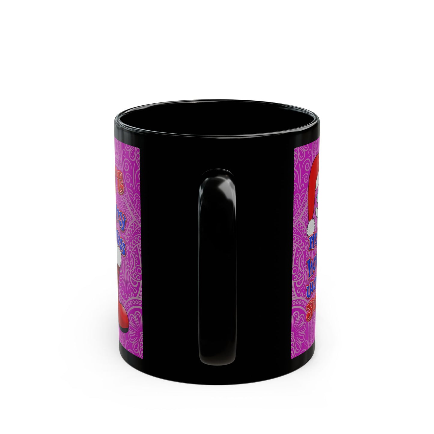 santa's shoes - Black Mug (pink swirl)