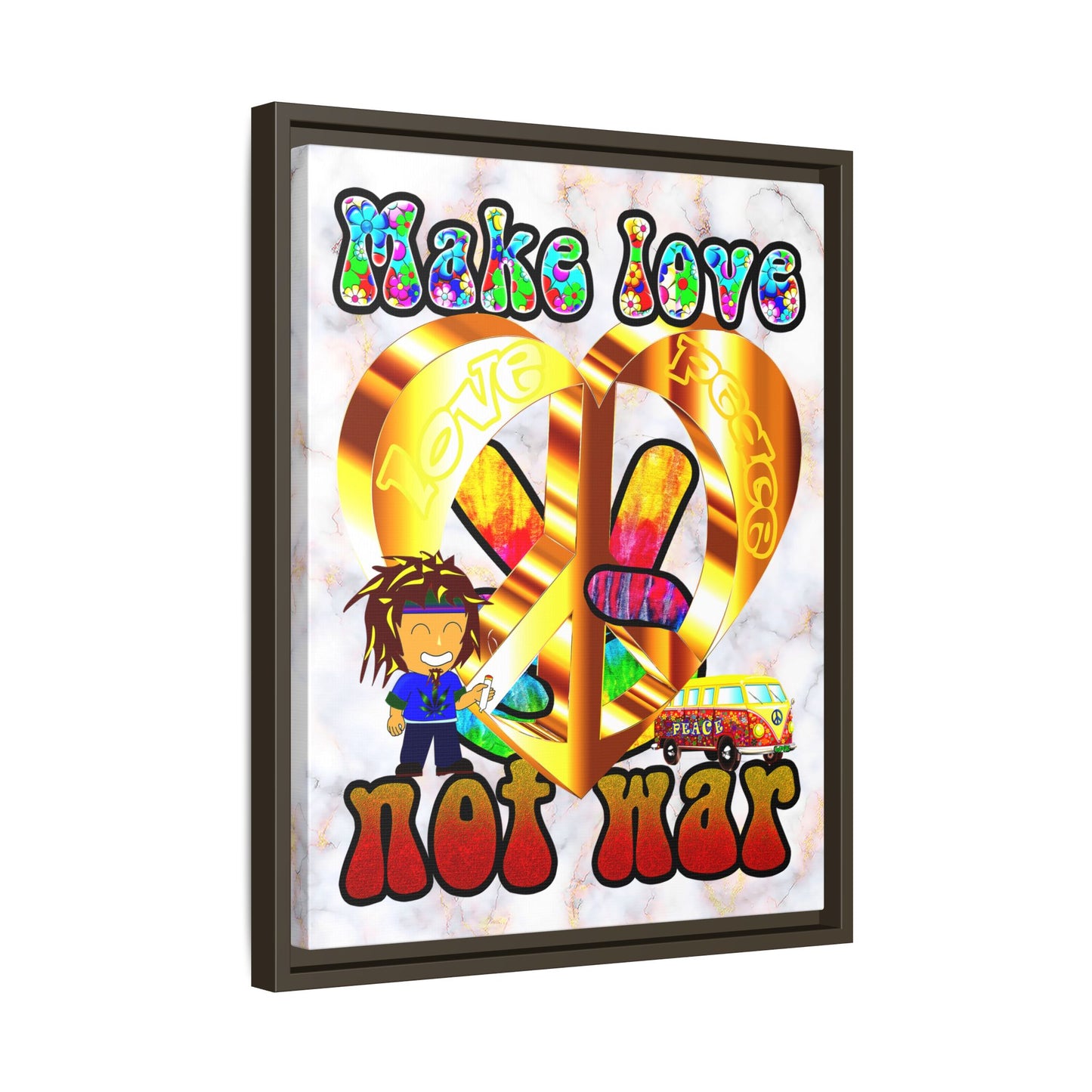 love peace - framed canvas art (white marble)