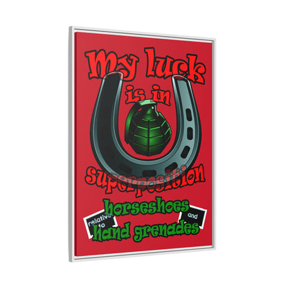my luck - framed canvas art (dark red)