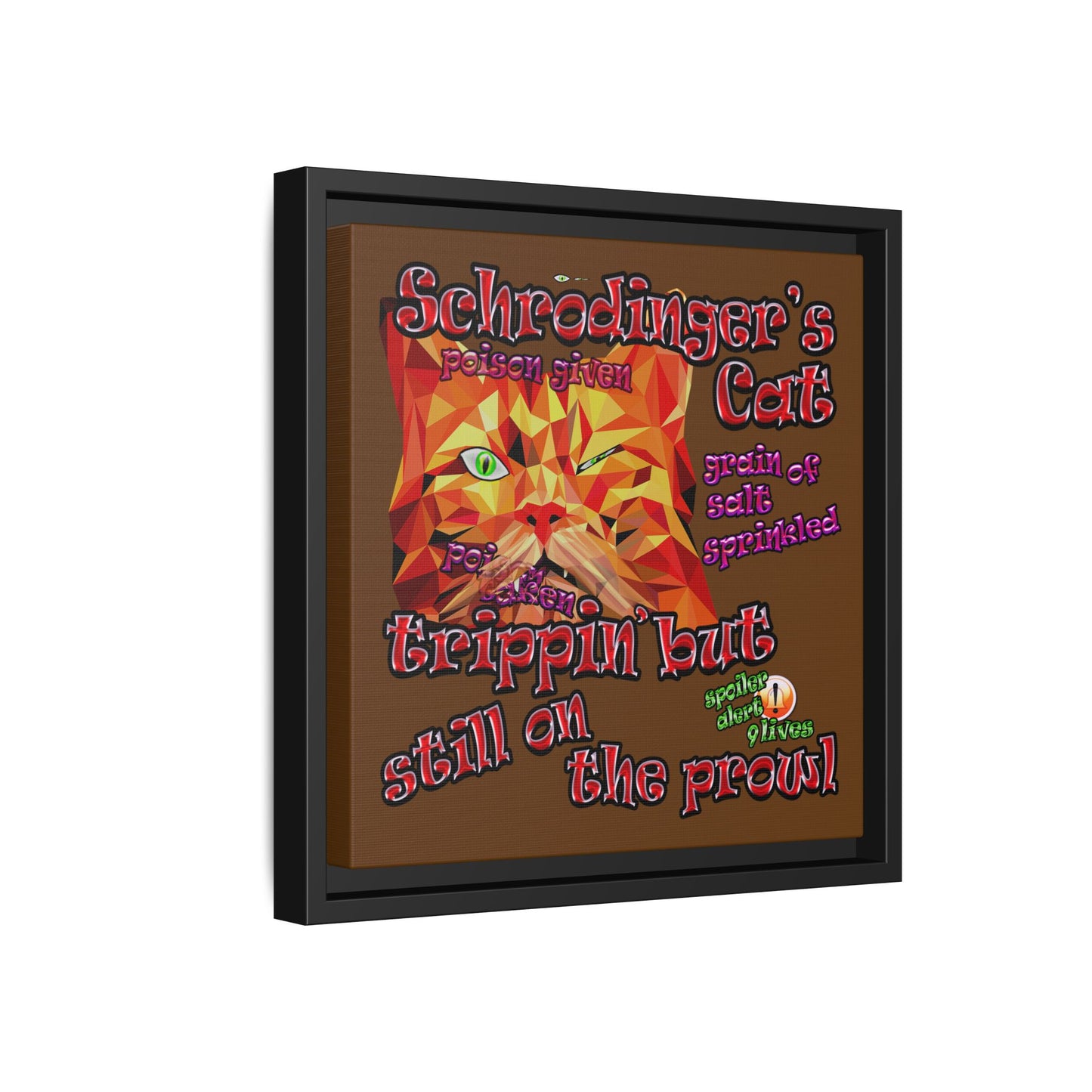 schrodinger's cat - framed canvas art (brown)