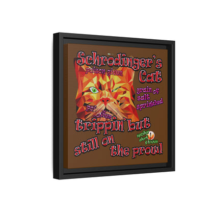 schrodinger's cat - framed canvas art (brown)