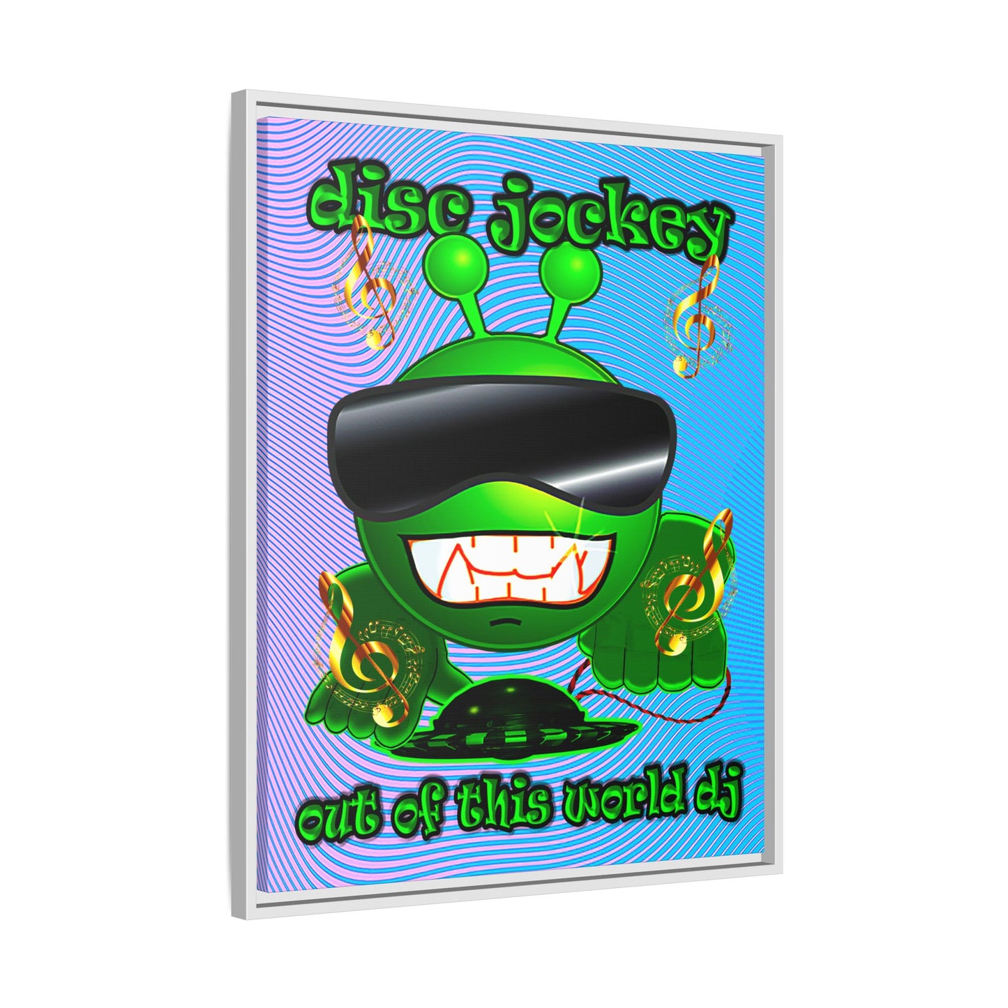 disc jockey - framed canvas art (light blue-purple wave)