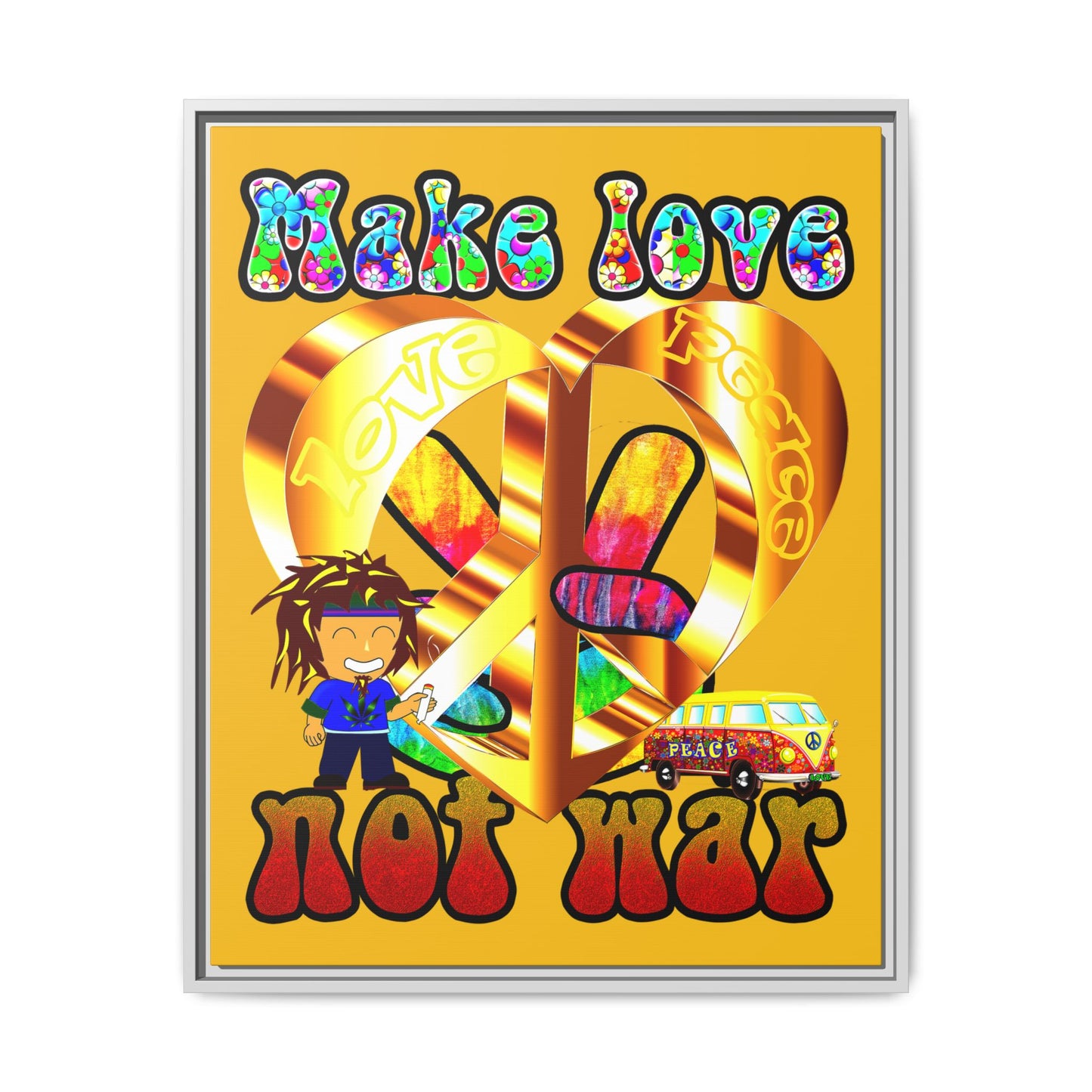 love peace - framed canvas art (yellow)
