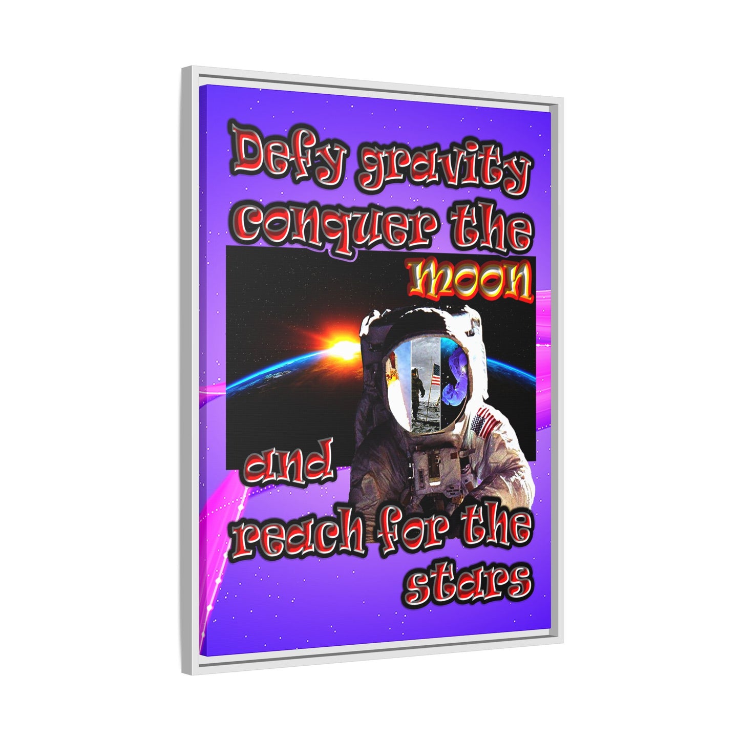 defy conquer reach - framed canvas art (purple-pink wave)