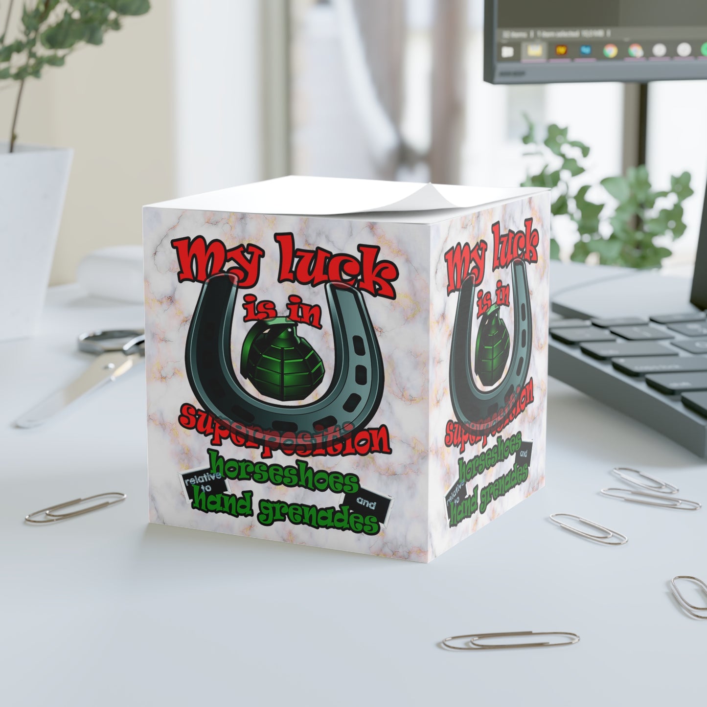 my luck - note cube (white marble)