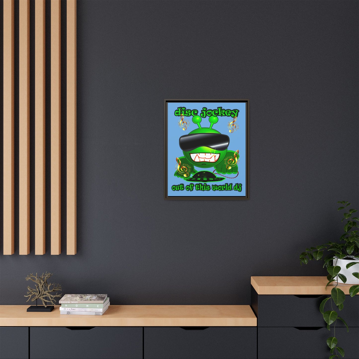 disc jockey - framed canvas art (light blue)