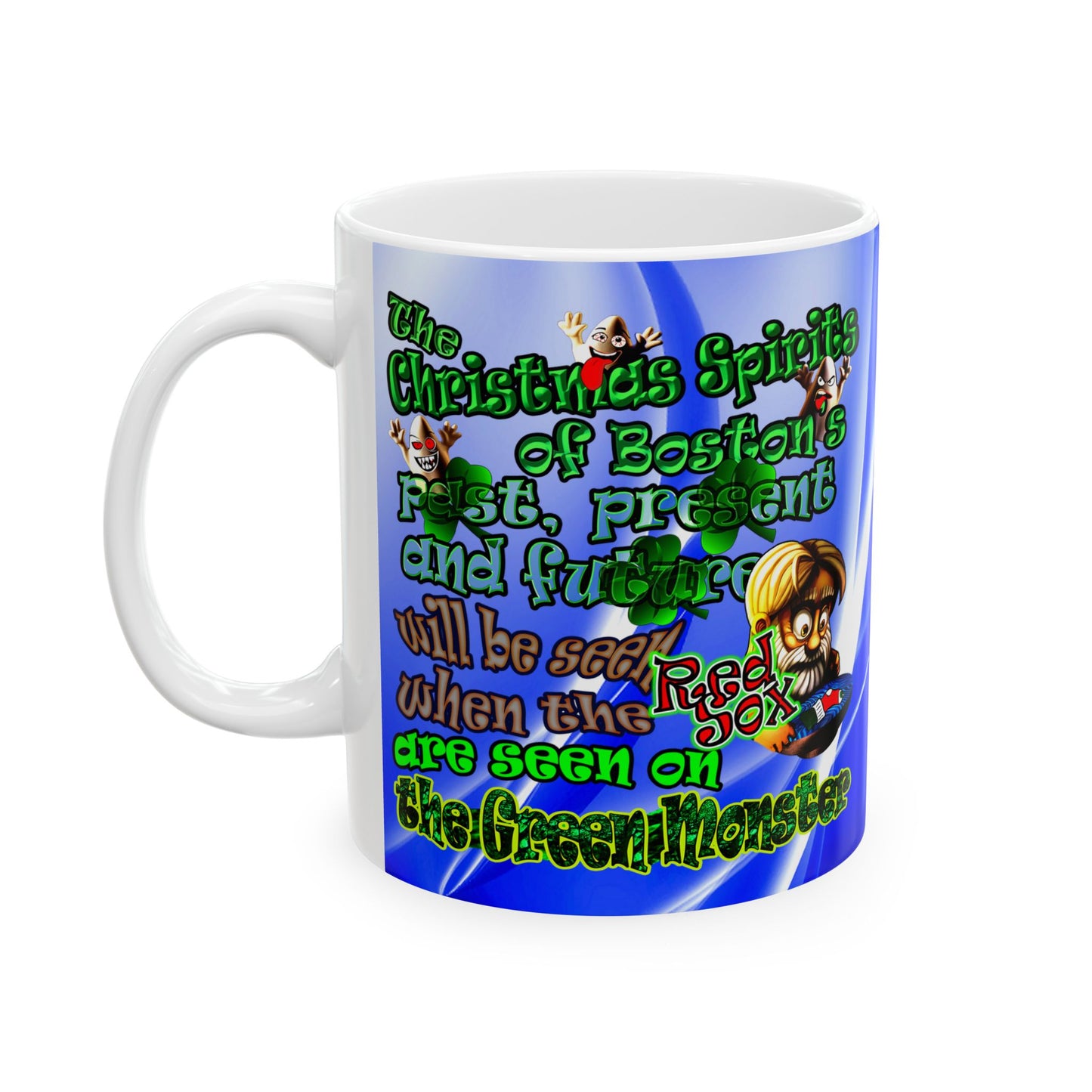 christmas spirits of boston - White Mug (blue-white wave)